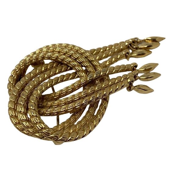 Vintage Monet Rope Knot Brooch Pin Goldtone Gold Tone Tremble Large 2.75 in Sign - Picture 6 of 12